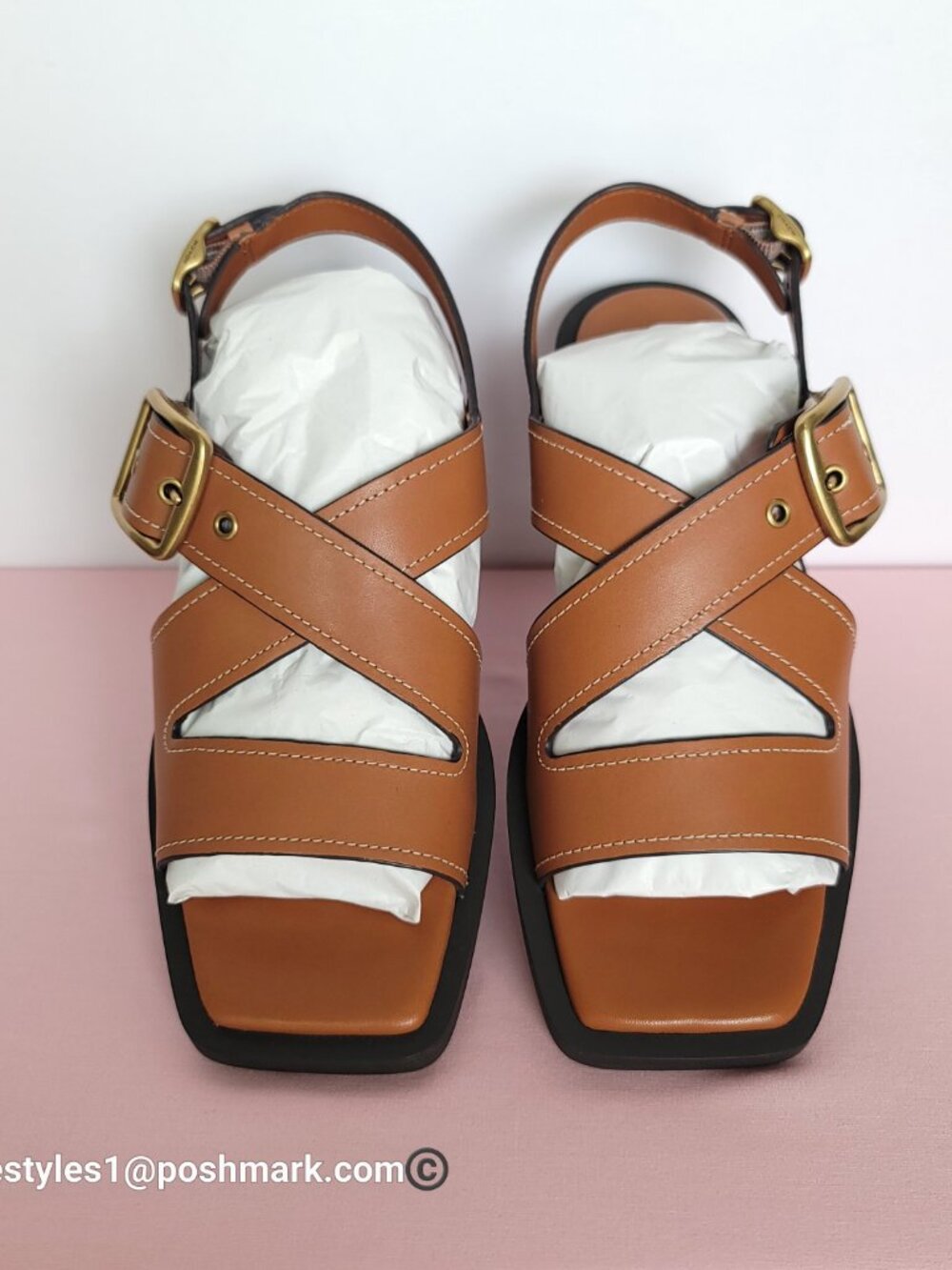COACH Archival Buckled Flat Leather Sandals- Cognac color. Women’s Size 8.5B ⭐